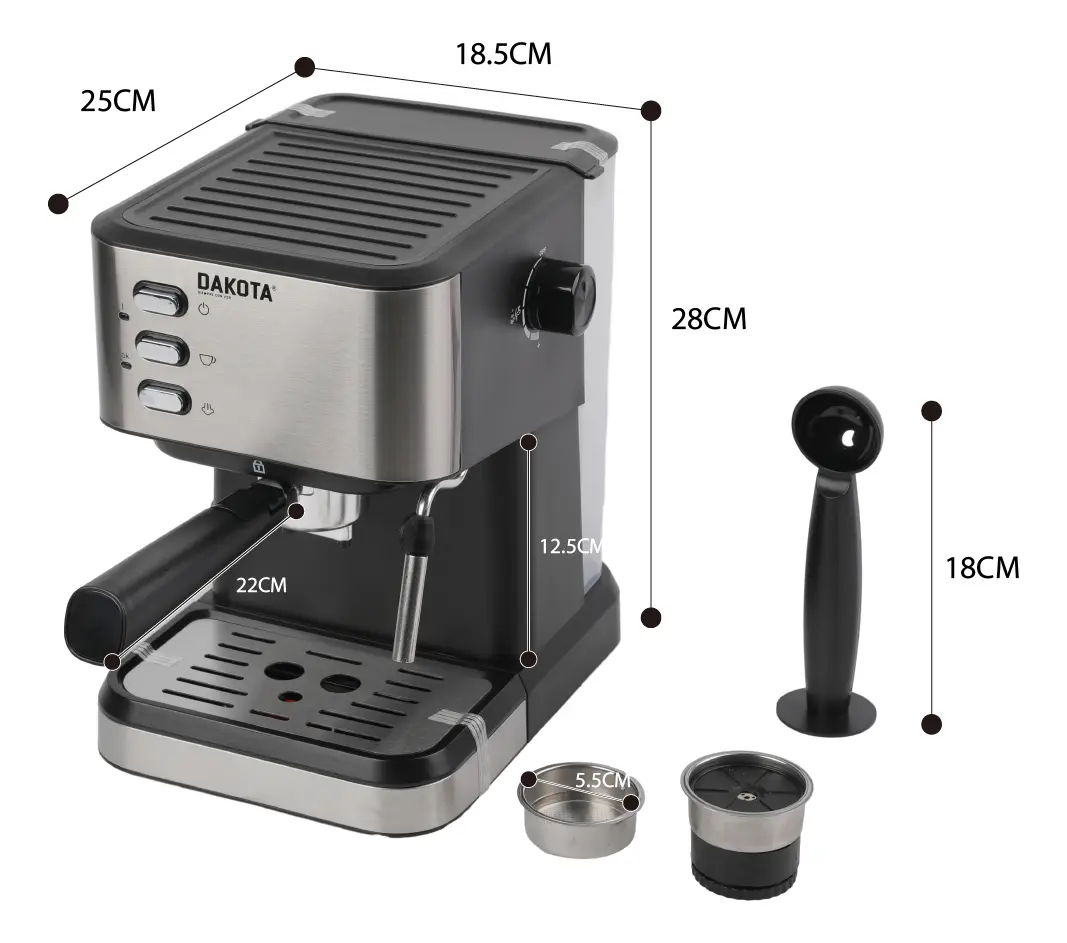Cafetera Expresso 3 En 1 Dakota Para Capsula Cafe Molido Y Espumador De Leche Integrado