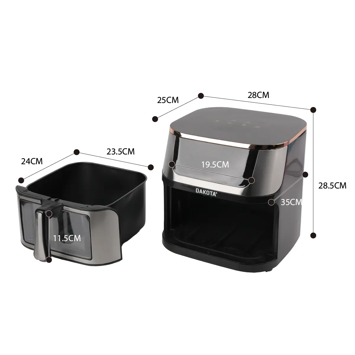 Freidora De Aire Dakota 8 Litros 1800w Digital + Papel Manteca De Regalo Air Fryer Negro