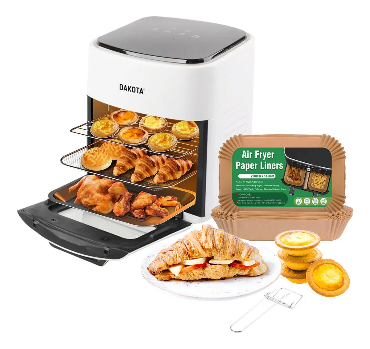 Freidora De Aire Dakota 12l Con Pantalla Táctil 2200w Cocina Rápida Saludable + Papel Manteca De Regalo Air Fryer Blanco