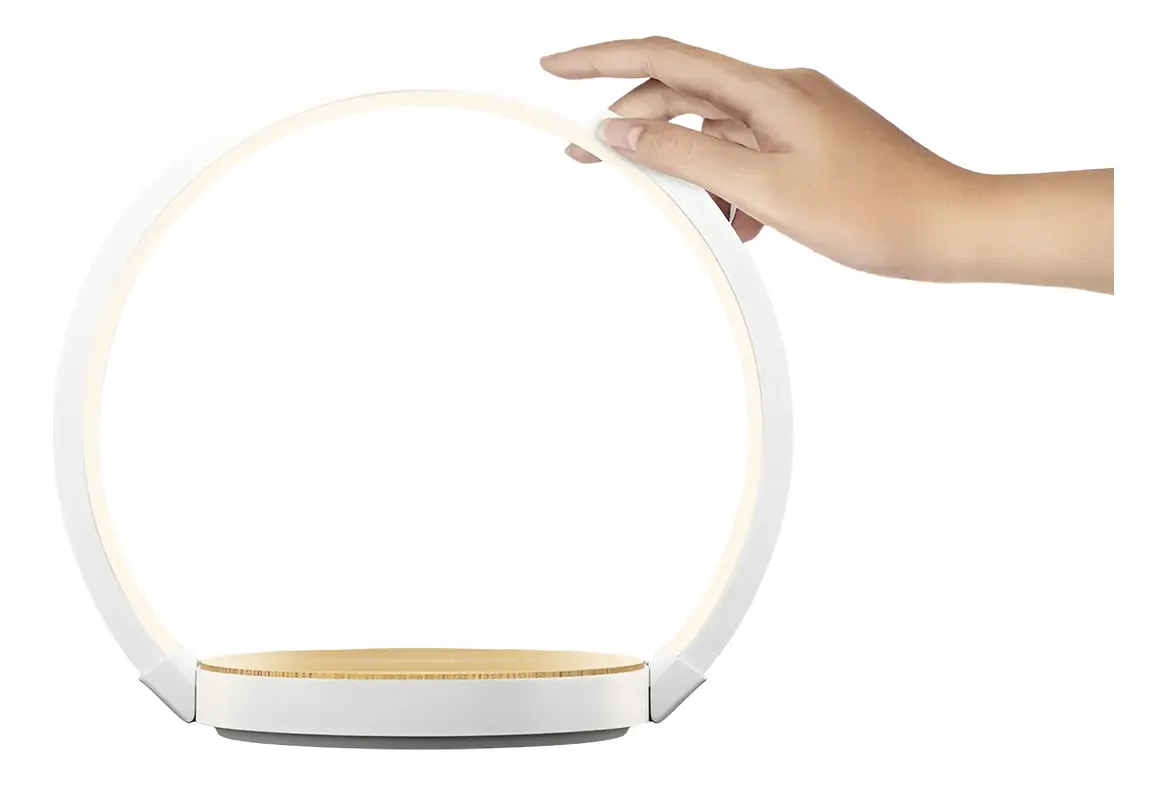 Velador Lampara Led Aro Dakota Bc140 Base Carga Inalámbrica Portátil 3 Niveles Luz Blanco Blanco