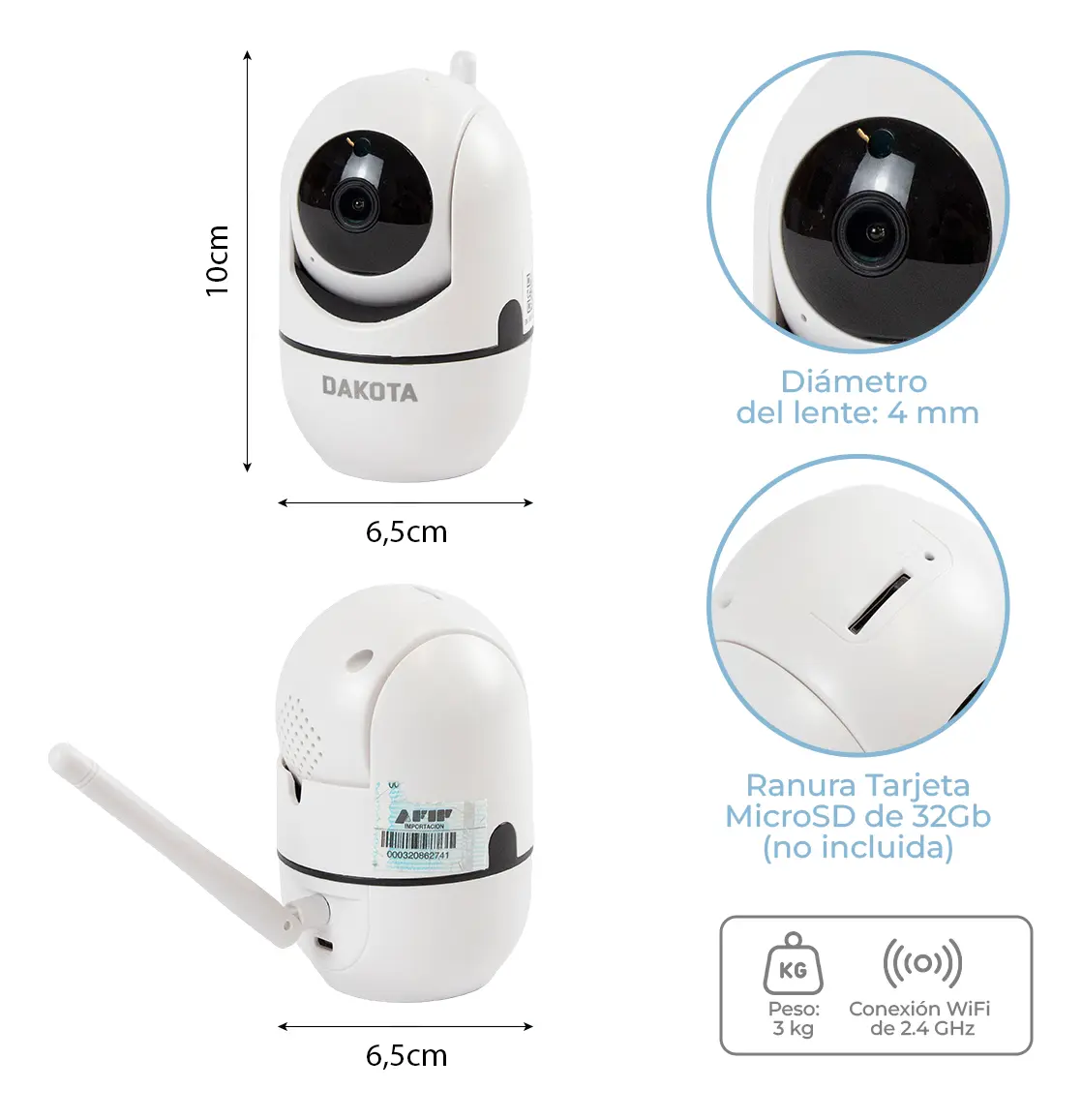 Cámara De Seguridad Ip Wifi Dakota 1080p Visión Nocturna Inalámbrica Interior Blanco