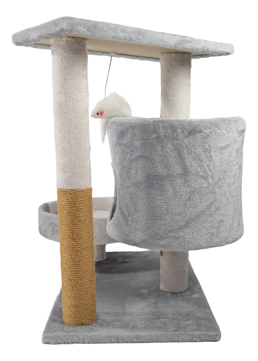 Gimnasio Rascador Para Gatos + Juguete Bajo Dakota Felpa Sisal Blanco-gris