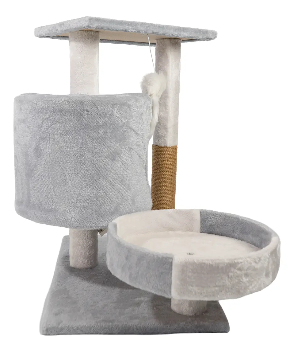 Gimnasio Rascador Para Gatos + Juguete Bajo Dakota Felpa Sisal Blanco-gris