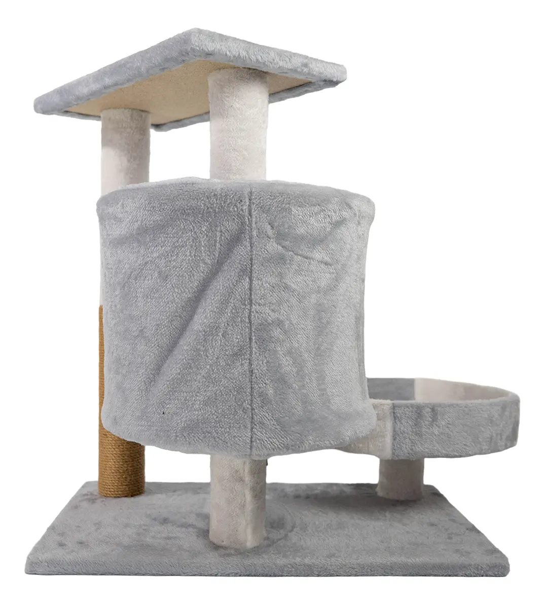 Gimnasio Rascador Para Gatos + Juguete Bajo Dakota Felpa Sisal Blanco-gris
