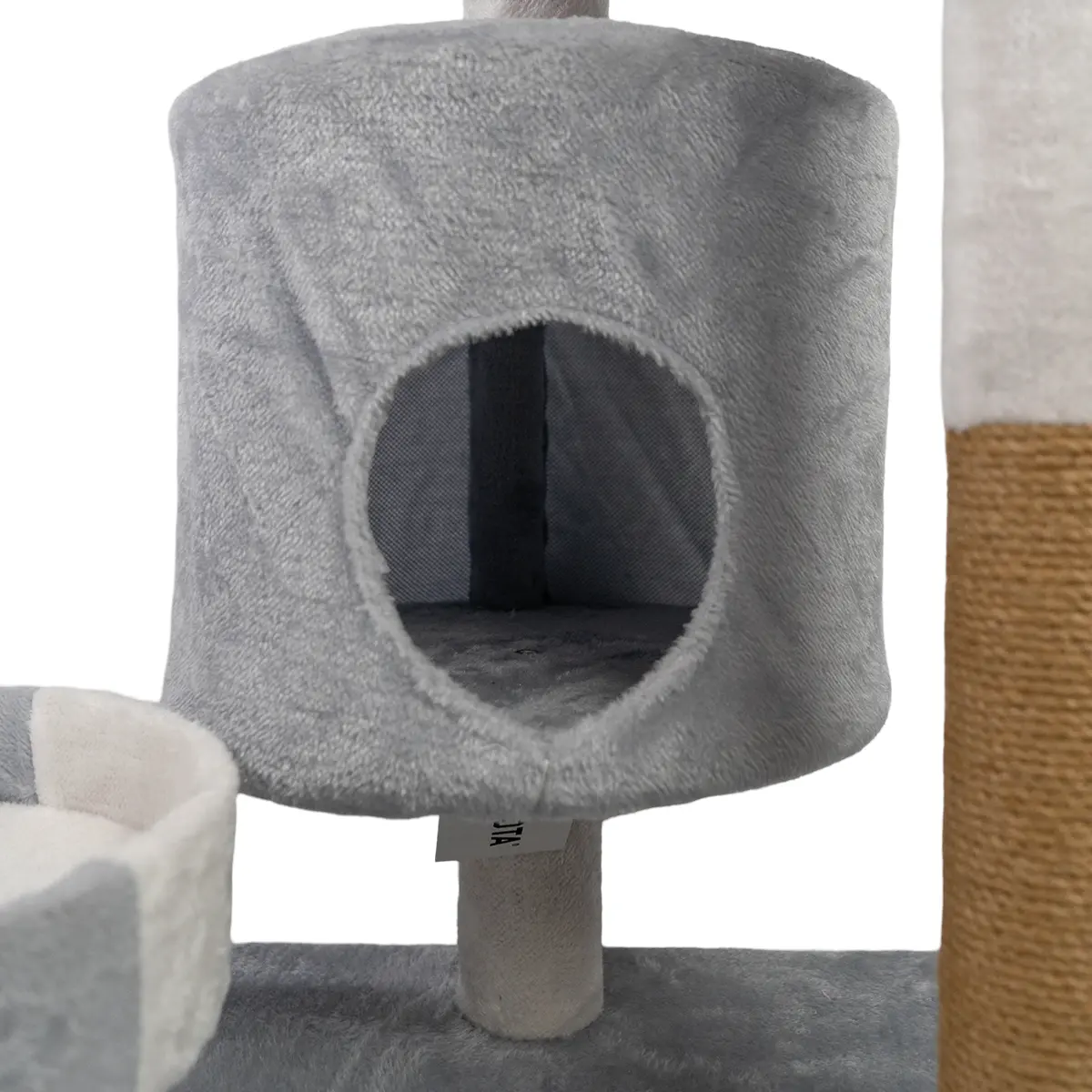 Gimnasio Rascador Para Gatos + Juguete Bajo Dakota Felpa Sisal Blanco-gris