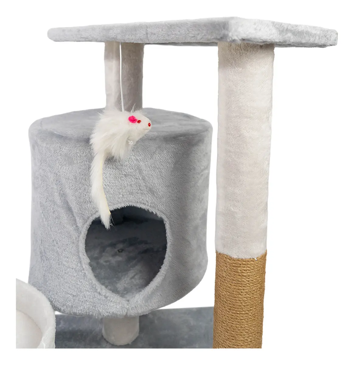 Gimnasio Rascador Para Gatos + Juguete Bajo Dakota Felpa Sisal Blanco-gris