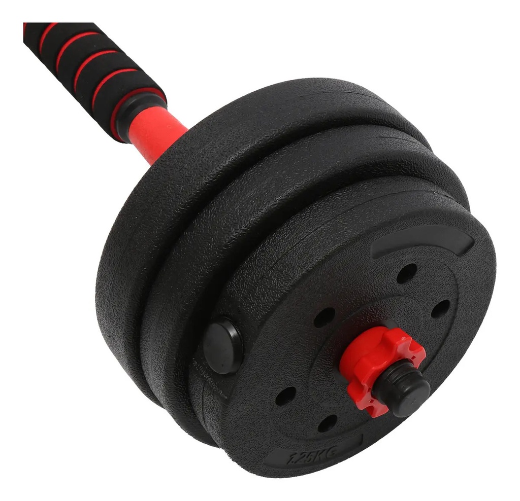 Kit Mancuernas + Pesas Rusas Dakota 20kgs Con Discos Pvc Con Tope A Rosca Negro-rojo