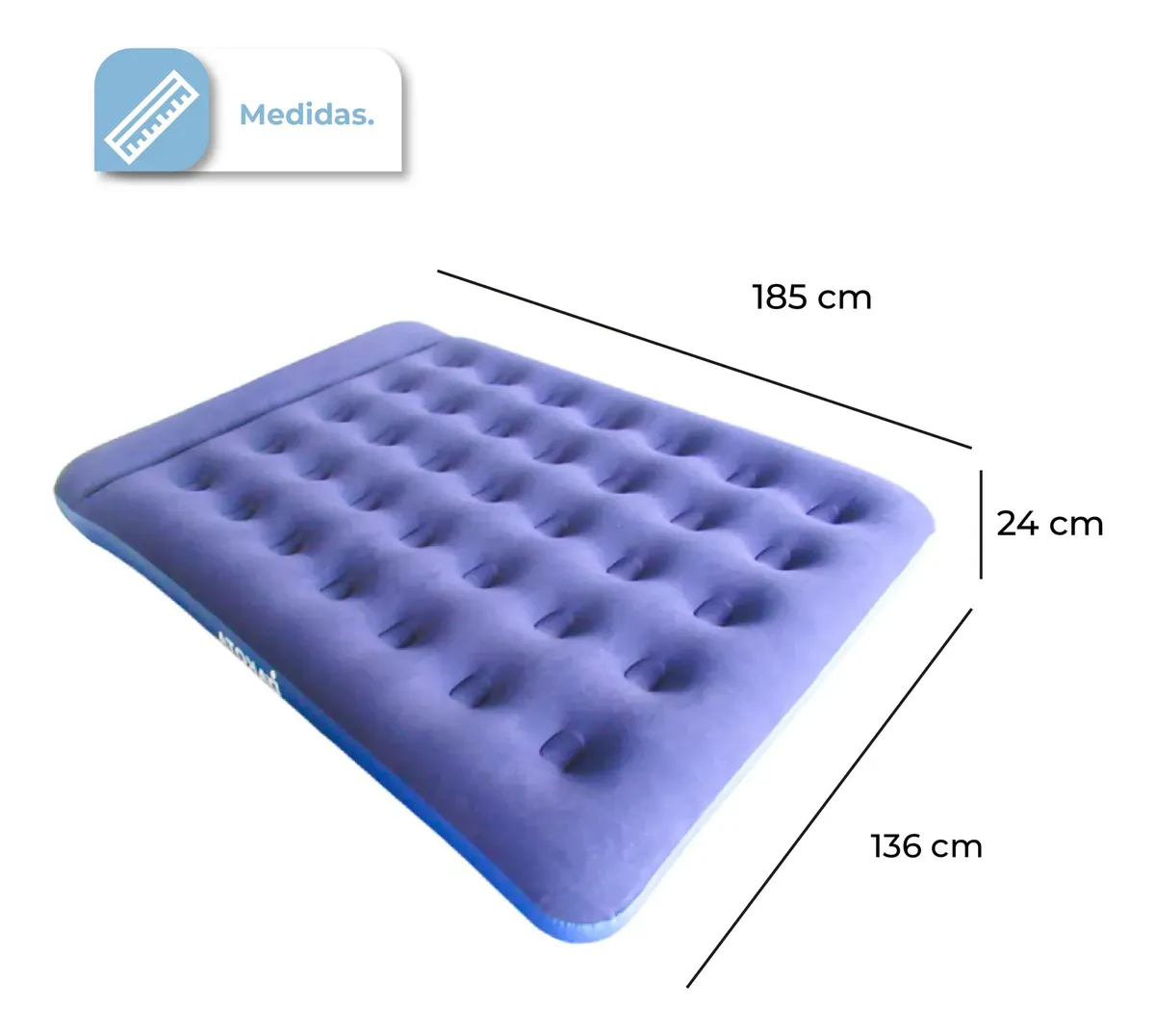 Colchón Inflable 2 Plazas Dakota Con Almohada Incorporada Color Azul, De Pvc Resistente