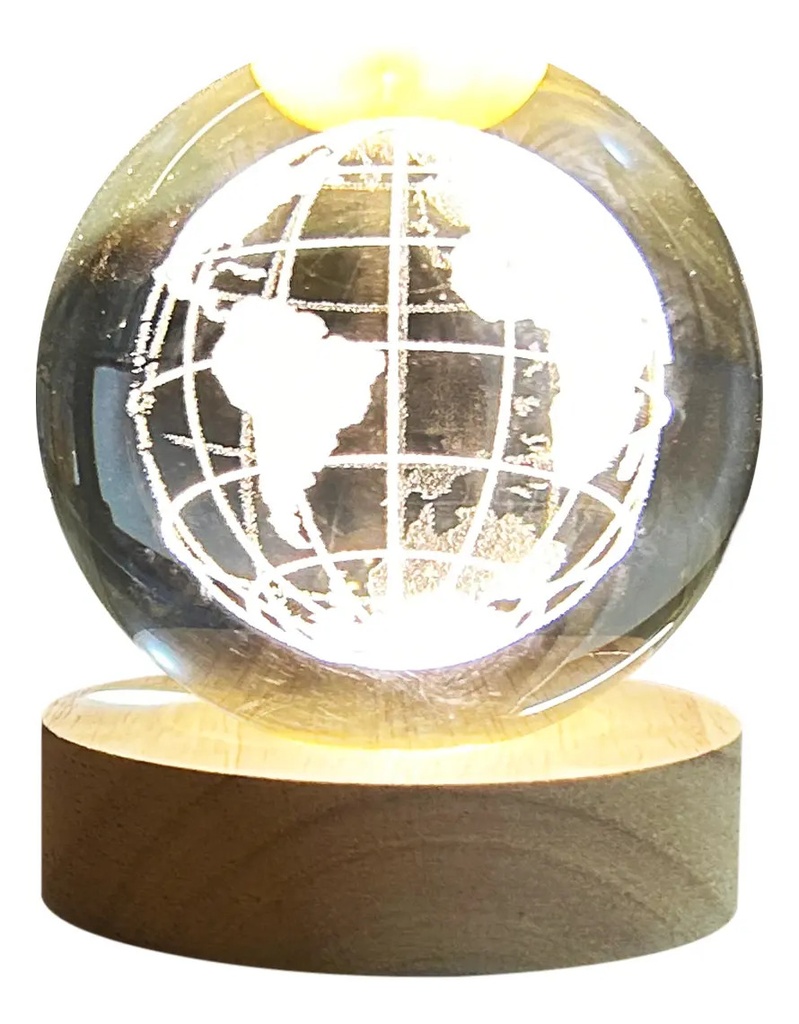 Esfera De Cristal 3d Dakota Mundo Lampara Led Usb Luz Noche Grabada