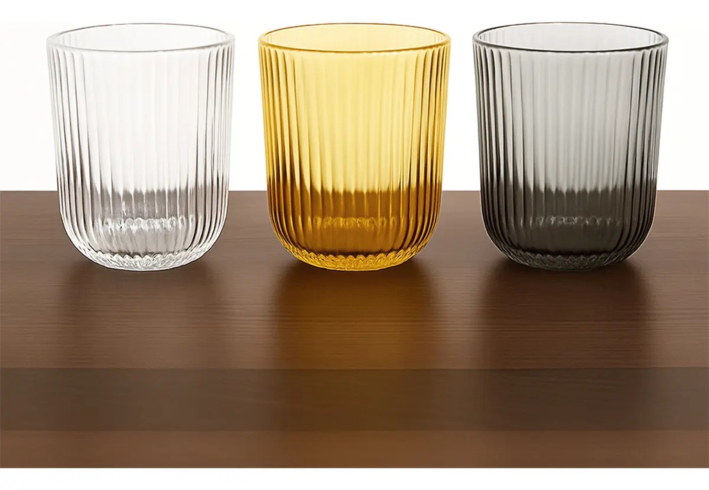 Set X6 Vasos De Vidrio Trasparentes Dakota Con Líneas Premium Color Gris Oscuro