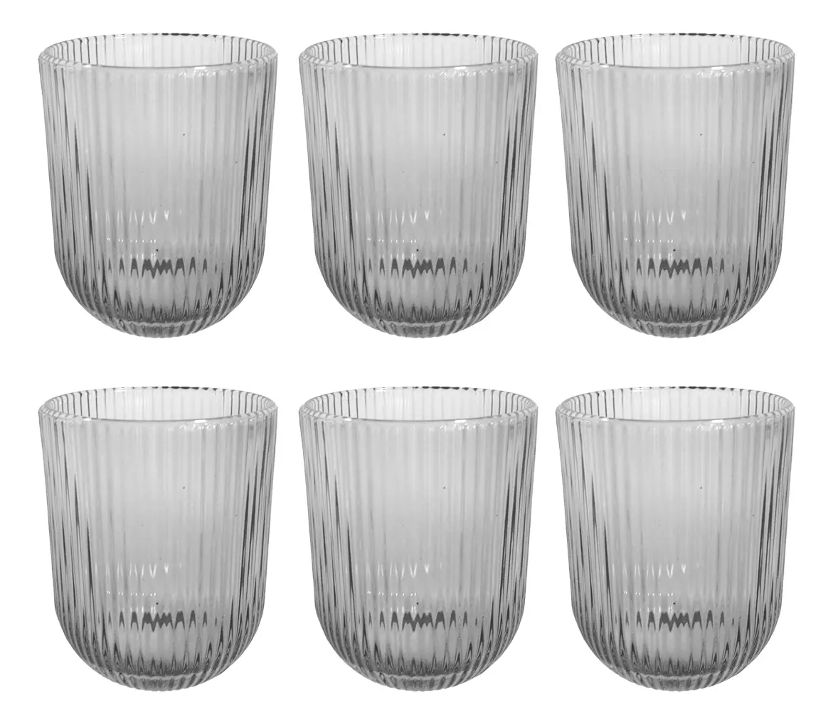 Set X6 Vasos De Vidrio Trasparentes Dakota Con Líneas Premium Color Gris Oscuro