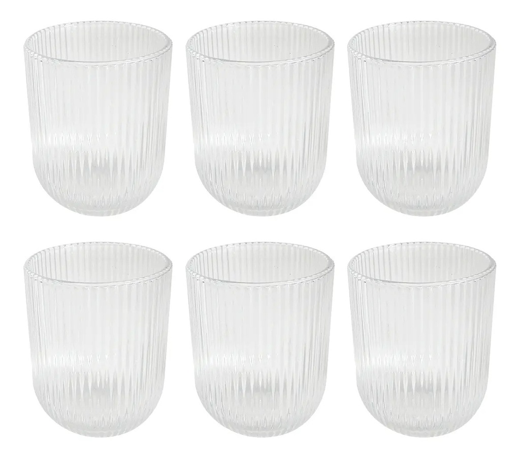 Set X6 Vasos De Vidrio Trasparentes Dakota Con Líneas Premium Color Trasparente