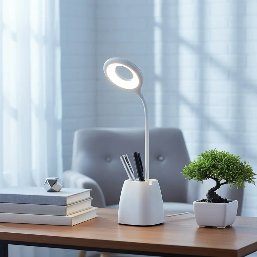 Lampara Velador Led Dakota Mesa Escritorio Flexible Dimerizable Táctil Recargable Lapicero Blanco
