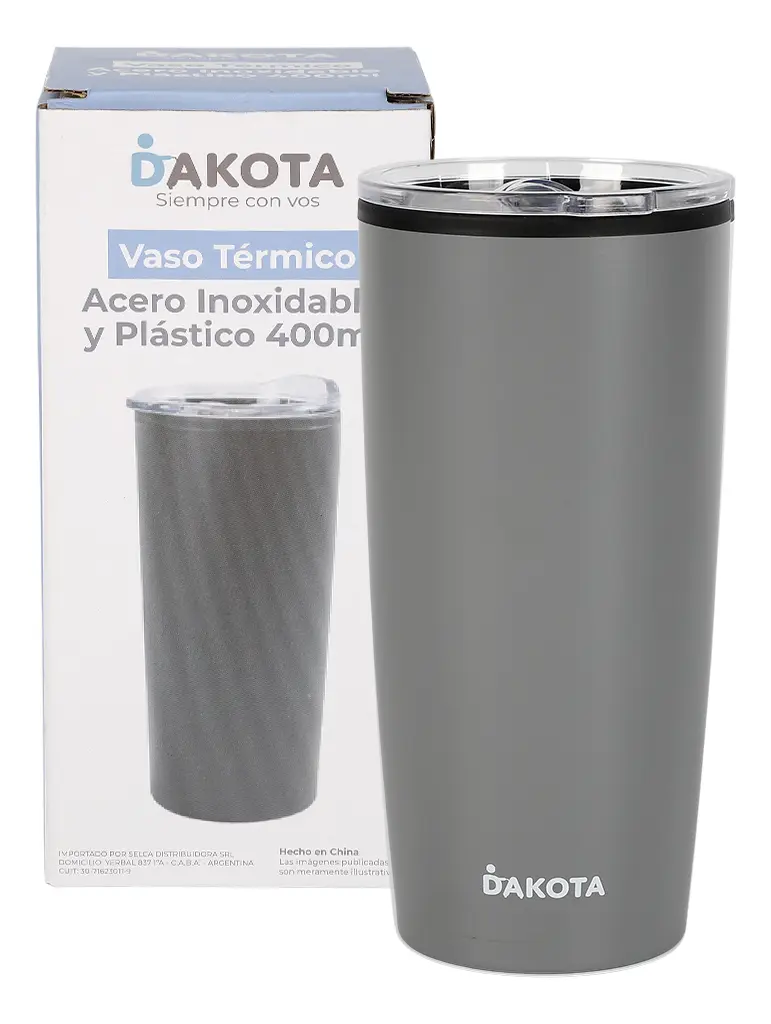 Vaso Térmico 400ml Dakota Plástico Con Tapa Frio Calor Color Gris Oscuro Liso