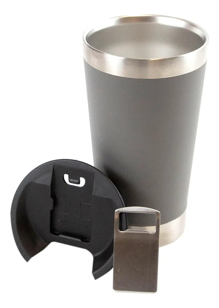 Vaso Térmico Cervecero 500ml Dakota Acero Inoxidable Con Tapa Y Destapador Color Gris Oscuro Liso