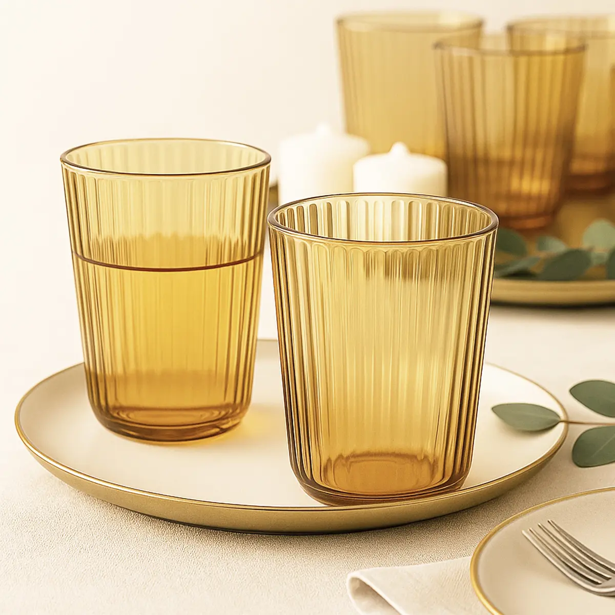 Set X 6 Vasos De Vidrio Color Dorado Dakota Elegantes Modernos