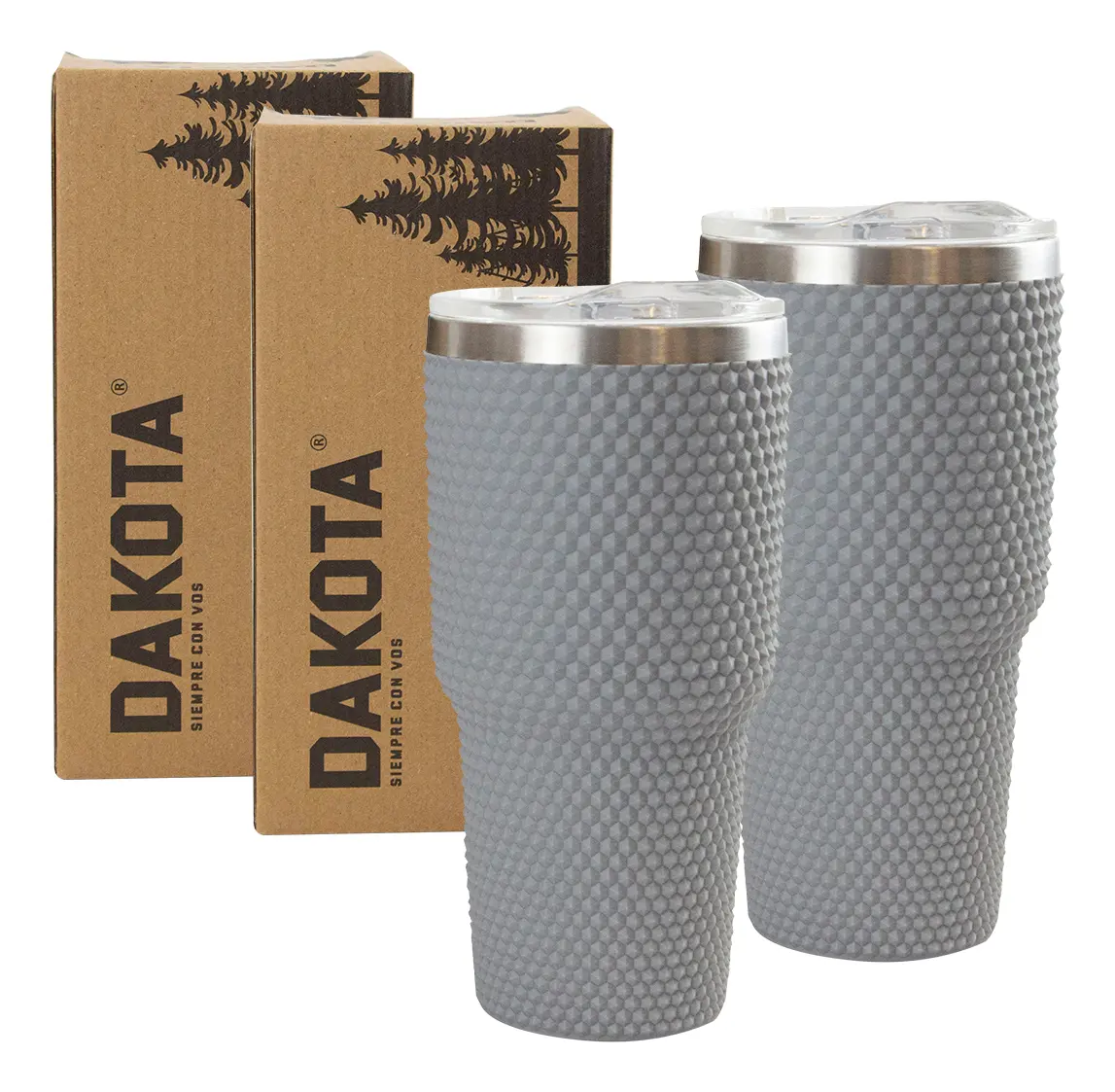 Combo X2 Vaso Termico 800ml Acero Inoxidable Dakota Con Revestimiento De Goma Texturizado Con Tapa Color Gris Oscuro Gris Oscurox2