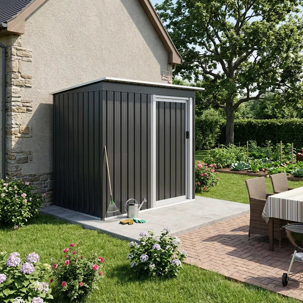 Cobertizo Exterior Dakota 182x150x75 Cm Depósito Metálico Acero Galvanizado Caseta De Jardín Con Puerta Y Cerrojo Negro