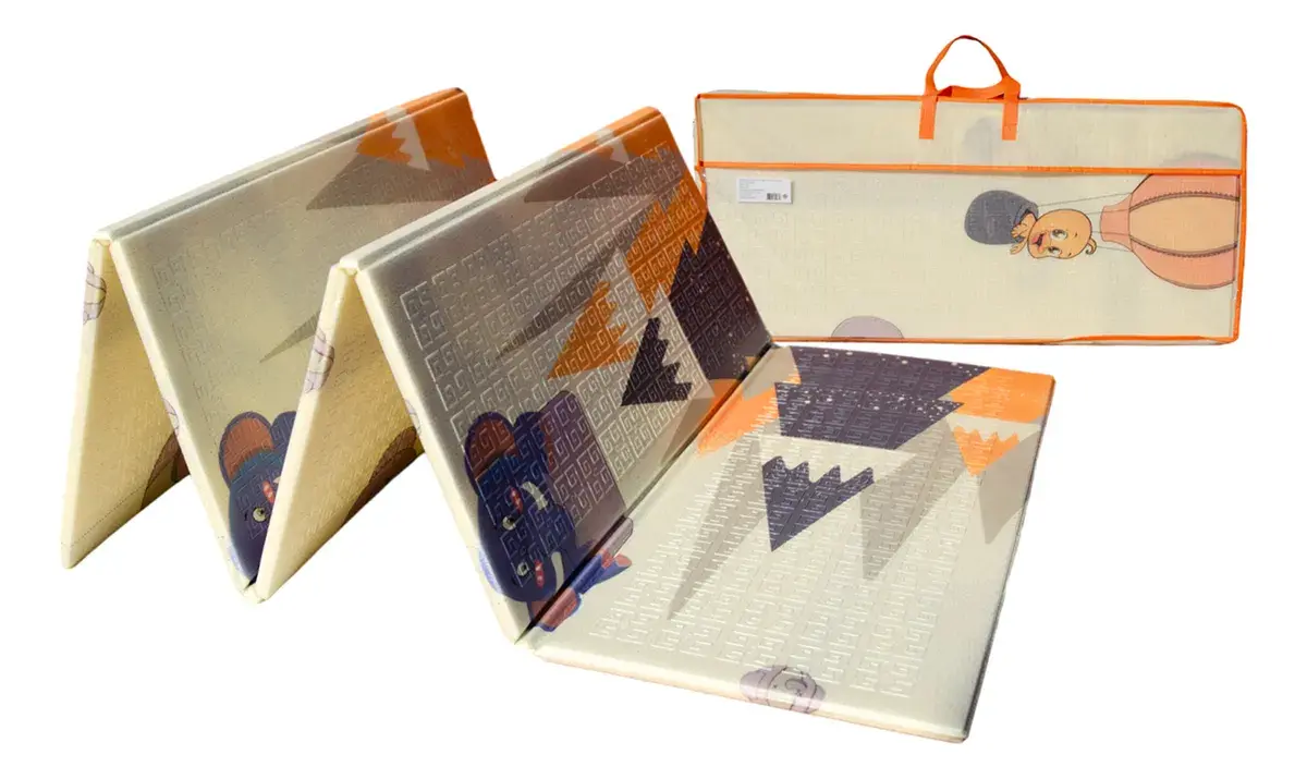 Alfombra Pillow Antigolpes Bebes 200x180 Reversible + Bolso Elefantes Pandas