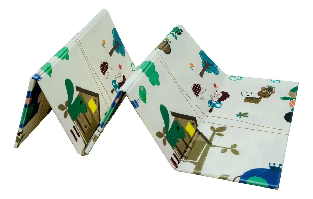 Alfombra Pillow Antigolpes Bebes 200x180 Reversible + Bolso Ardillas Venados