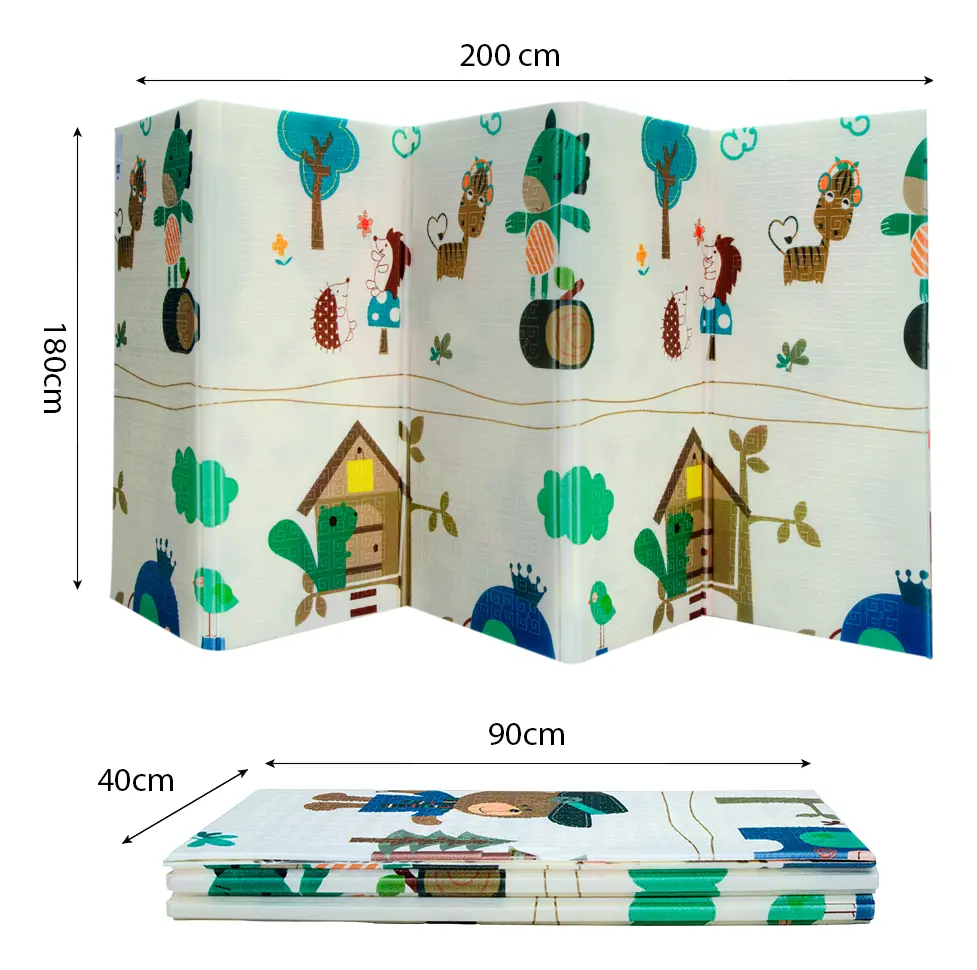 Alfombra Pillow Antigolpes Bebes 200x180 Reversible + Bolso Ardillas Venados