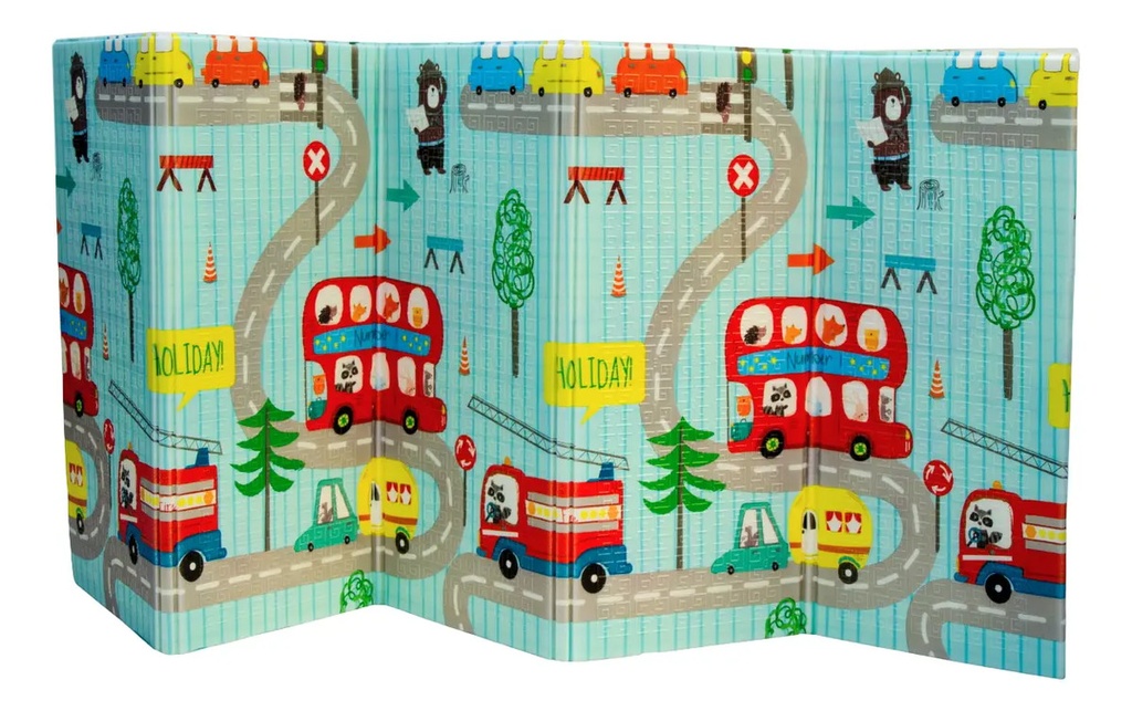 Alfombra Pillow Antigolpes Bebes 200x180 Reversible + Bolso Autobus Aviones