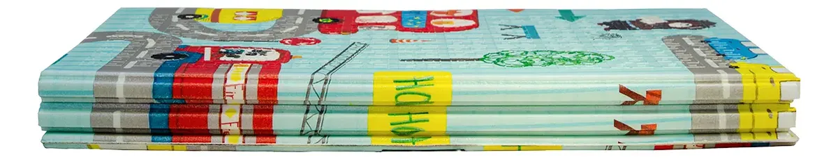 Alfombra Pillow Antigolpes Bebes 200x180 Reversible + Bolso Autobus Aviones
