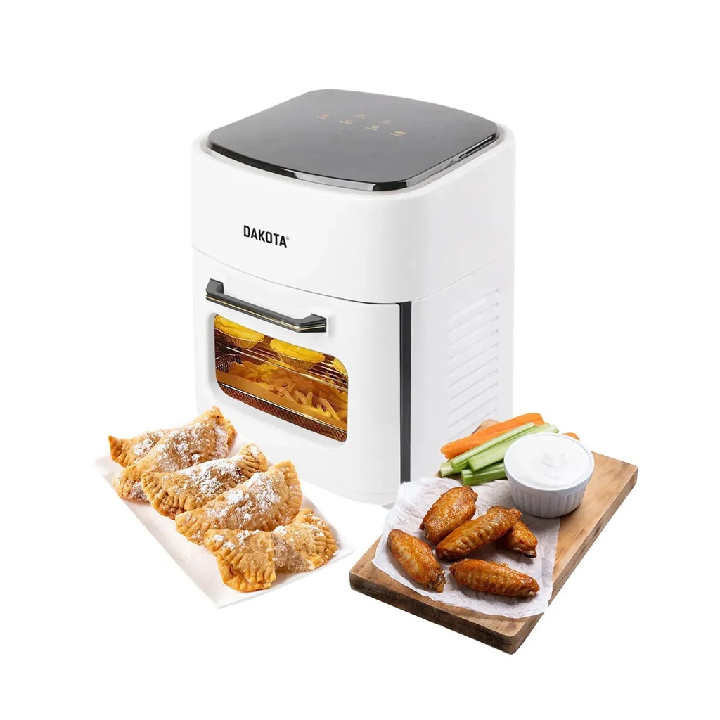 Freidora De Aire Dakota 12 Litros Digital 2200w Air Fryer Pantalla Táctil Función Hornear Asar Gratinar Sin Aceite Incluye Papel Manteca Blanco