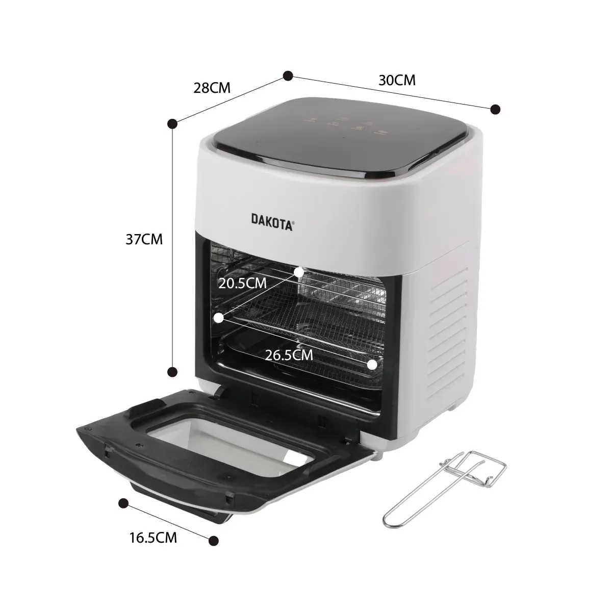 Freidora De Aire Dakota 12 Litros Digital 2200w Air Fryer Pantalla Táctil Función Hornear Asar Gratinar Sin Aceite Incluye Papel Manteca Blanco
