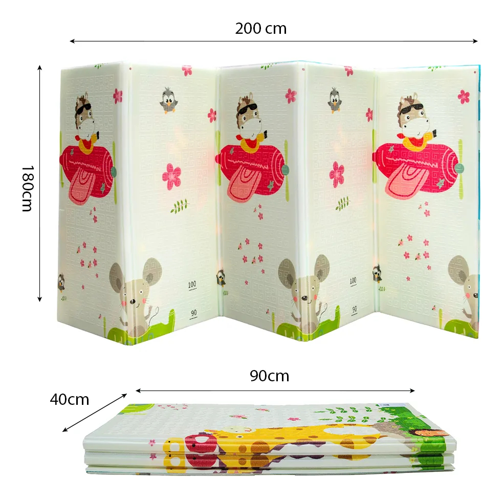 Alfombra Pillow Antigolpes Bebes 200x180 Reversible + Bolso Aviones Unicornios