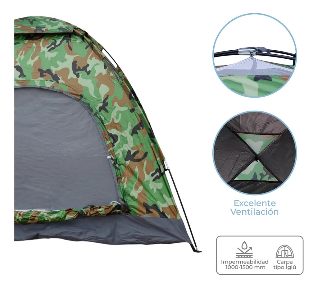 Carpa 4 Personas Dakota Automática 200x200x135cm Color Verde Militar
