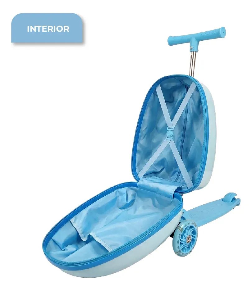 Monopatín Dakota Mb01 Patineta Mochila Rígida Valija Luces Diseño Argentina Celeste