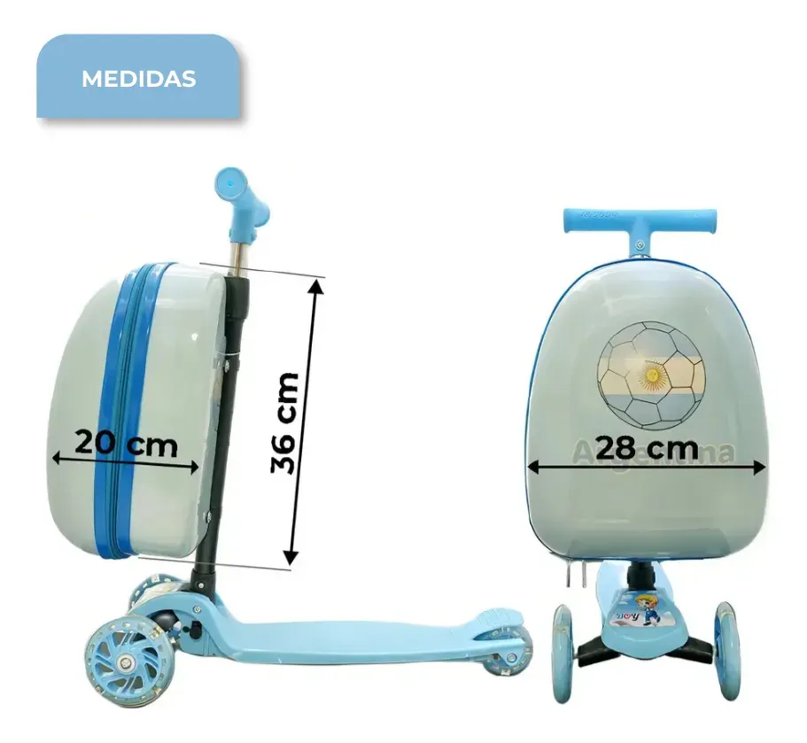 Monopatín Dakota Mb01 Patineta Mochila Rígida Valija Luces Diseño Argentina Celeste