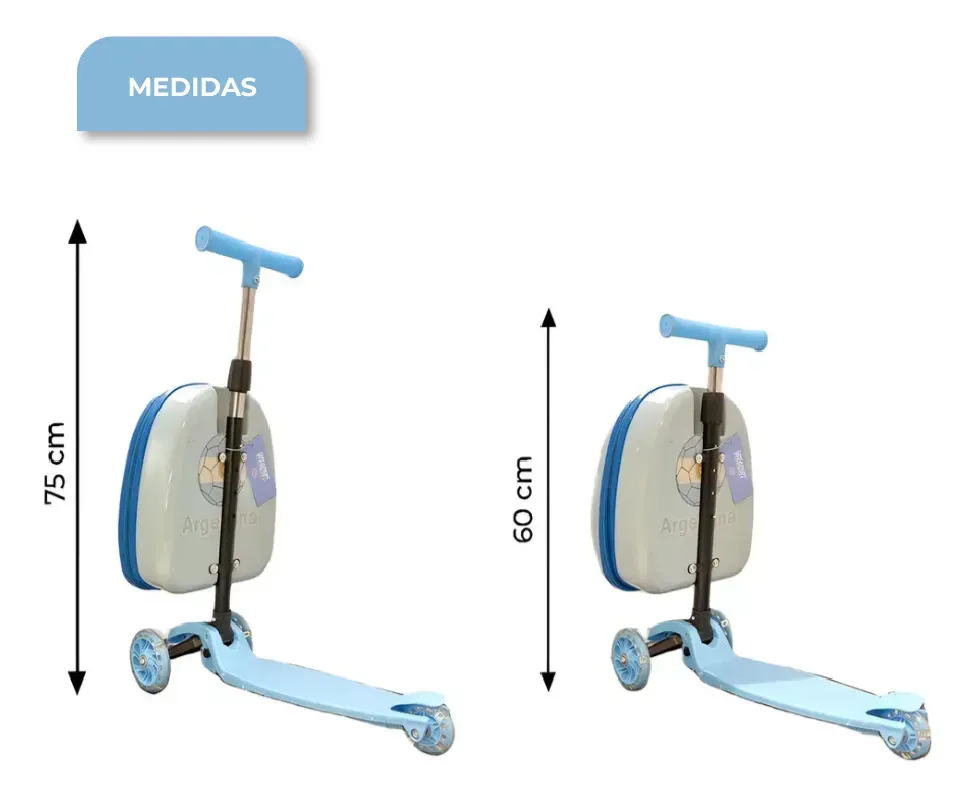Monopatín Dakota Mb01 Patineta Mochila Rígida Valija Luces Diseño Argentina Celeste
