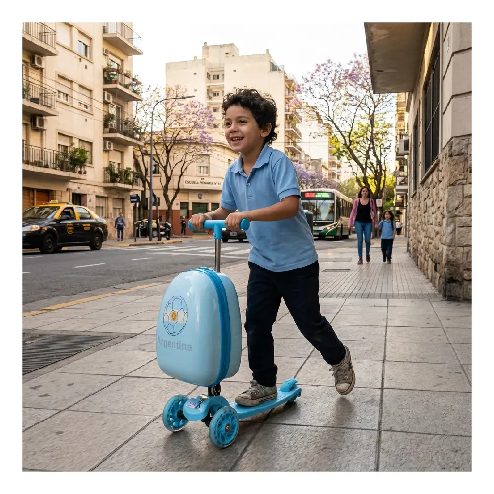 Monopatín Dakota Mb01 Patineta Mochila Rígida Valija Luces Diseño Argentina Celeste