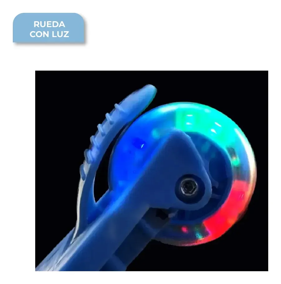 Monopatín Dakota 3 Ruedas Celeste Con Mochila Y Luces Led Diseño Gatos