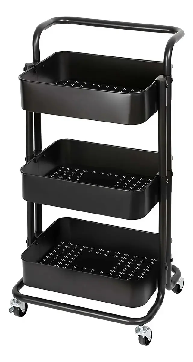 Carrito Organizador 3 Niveles Dakota Multiuso Estantería Con Ruedas Est003 Negro