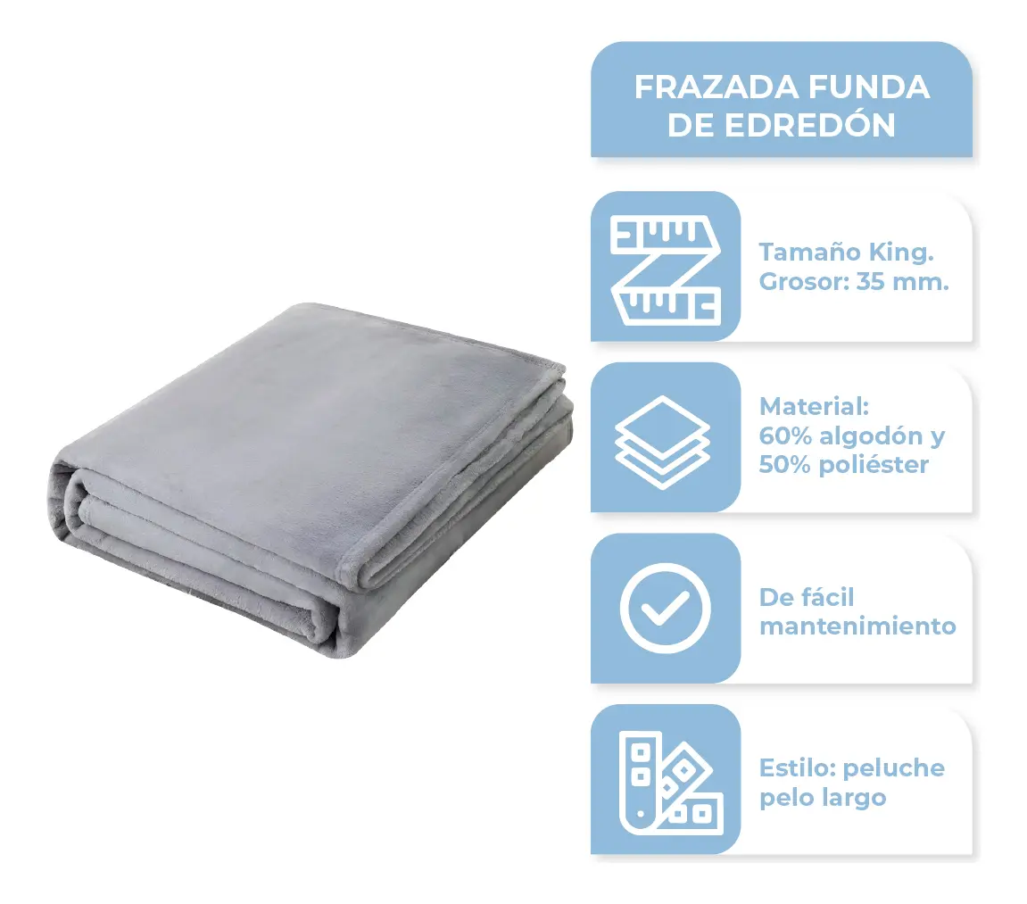 Combo Frazada Media Estacion Pelo Largo 200x230 Gris + Juego De Sábanas King 600 Hilos Color Azul Gris-azul
