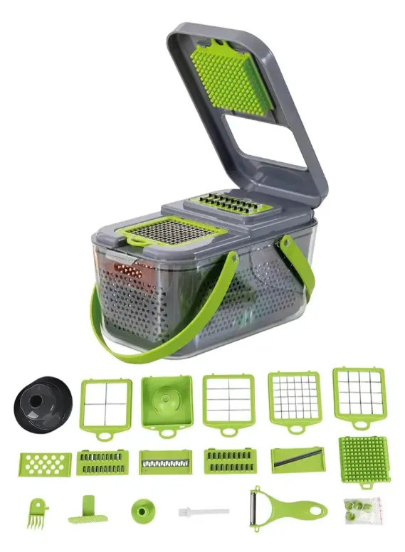 Combo Mandolina Dakota 22 En 1 Cortadora De Verduras + Organizador De Huevos 4 Niveles Verde