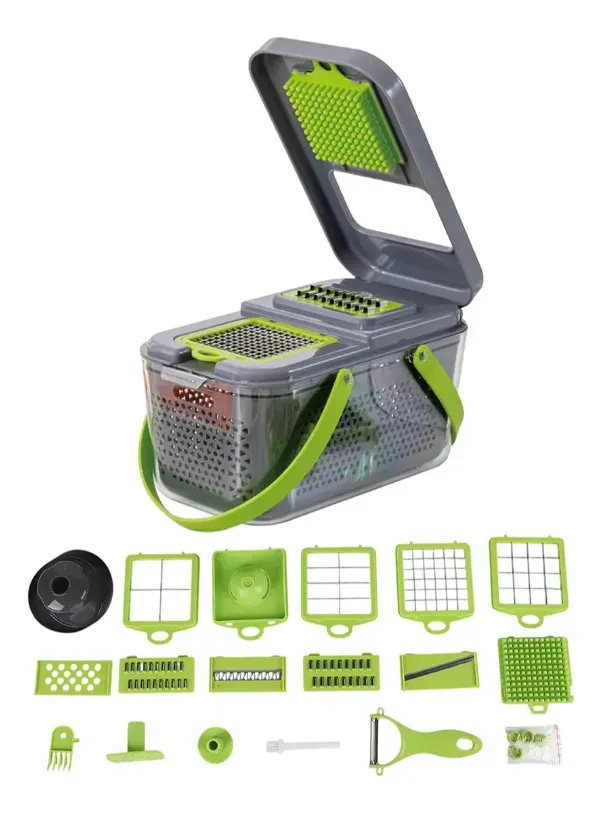 Combo Mandolina Dakota 22 En 1 Cortadora De Verduras + Organizador De Huevos 4 Niveles Verde