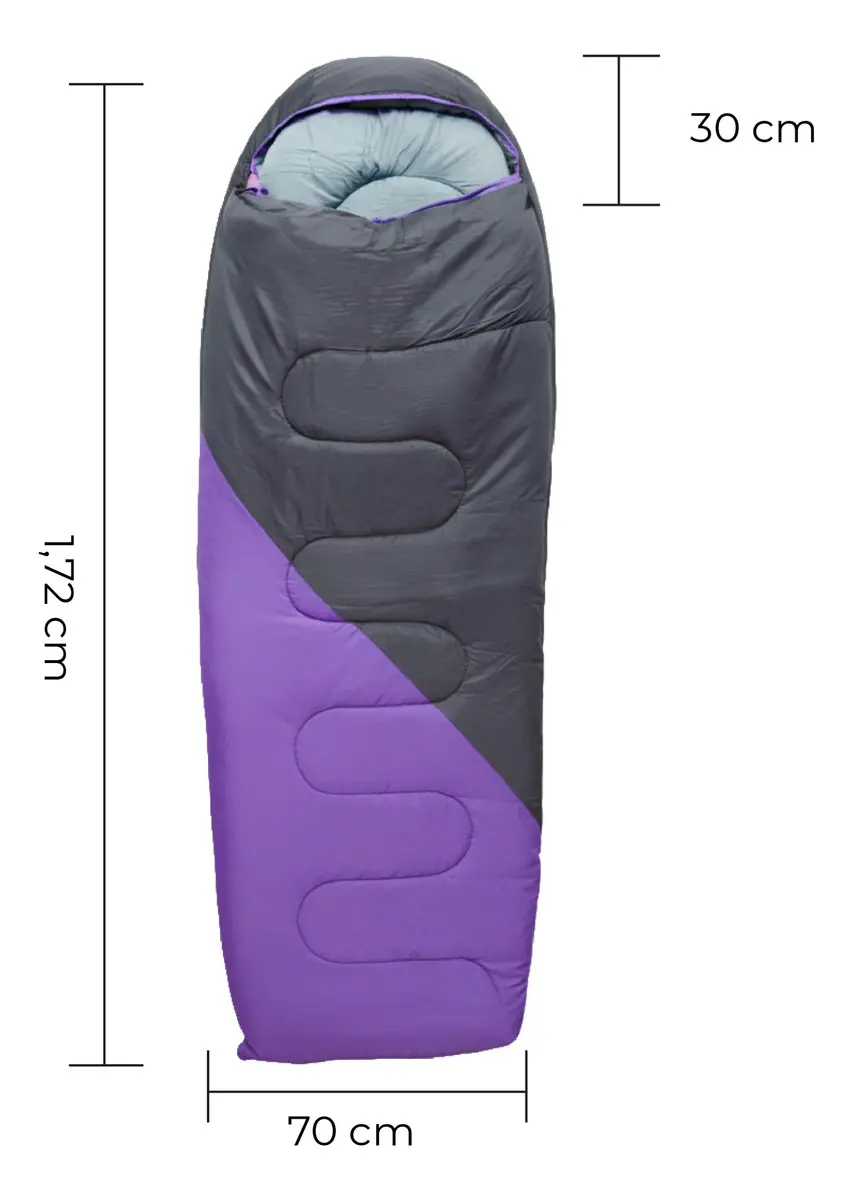 Combo X2 Bolsas De Dormir Térmica Con Capucha Impermeable Dakota Rectangular -5°c A 20° C Violeta-gris02 Derecho-inferior