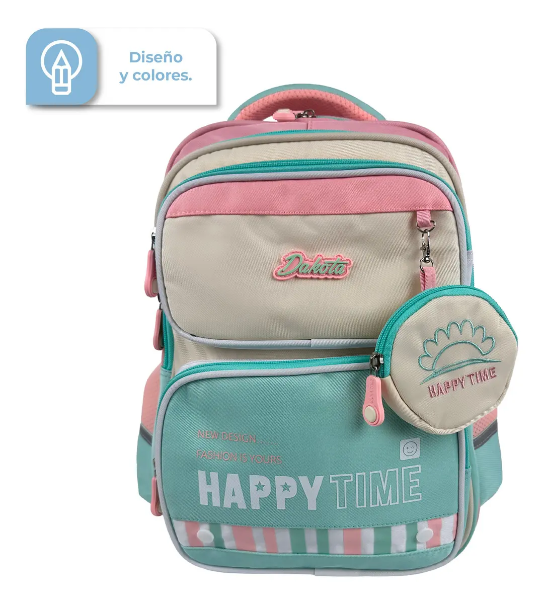 Mochila Infantil De Espalda Dakota Color Verde/ Rosa