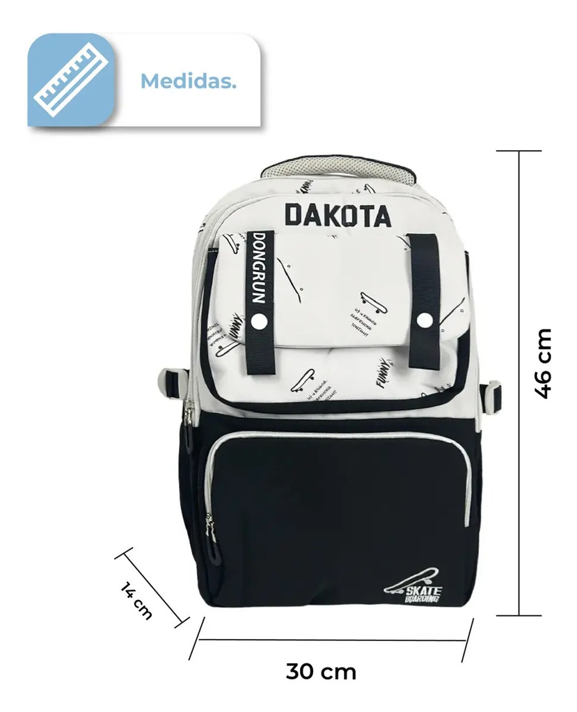 Mochila Urbana Dakota Con Cierre Reforzado Compartimentos Bolsillo Frontal Gris Con Negro Liso