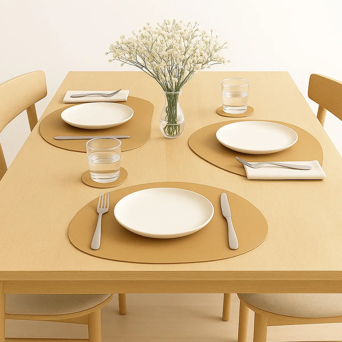 Combo Set X 6 Individuales + 6 Posavasos De Mesa Dakota Porta Cubierto De Mesa Pvc Lavable Color Camel