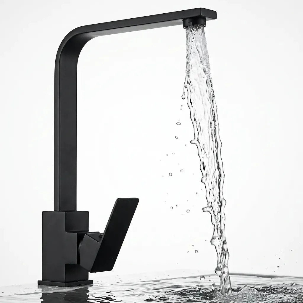 Grifería Cocina Mesada Monocomando Dakota Cuello Curvo Color Mate Negro