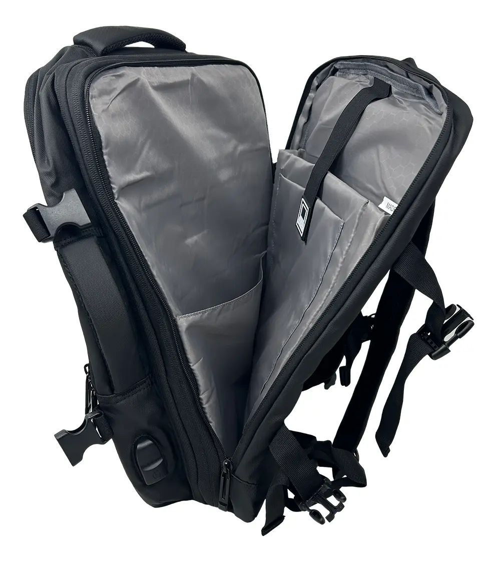Mochila Para Carry On De Viaje Reforzada Dakota Impermeable Portanotebook Con Usb Color Negra Negro