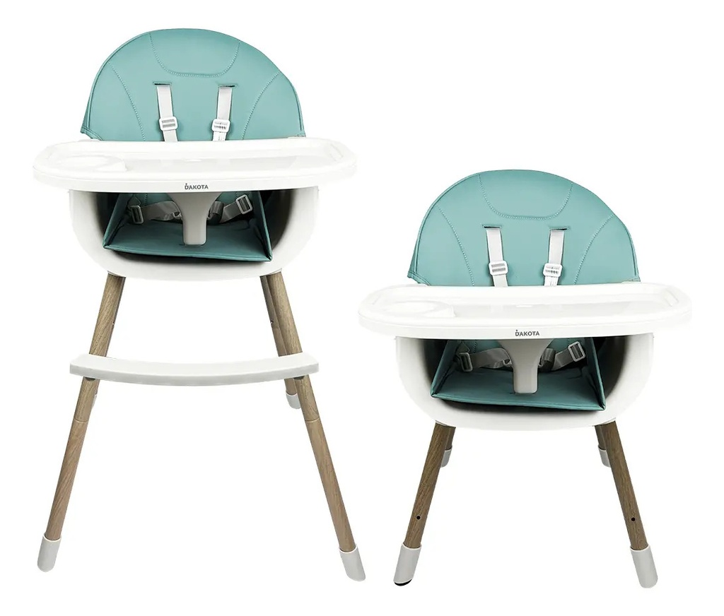 Silla Alta Para Bebé Dakota Seguridad Arnés 5 Puntos Patas De Caño Imitación Madera Color Celeste