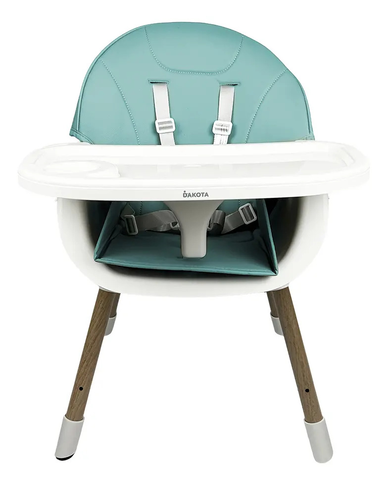 Silla Alta Para Bebé Dakota Seguridad Arnés 5 Puntos Patas De Caño Imitación Madera Color Celeste