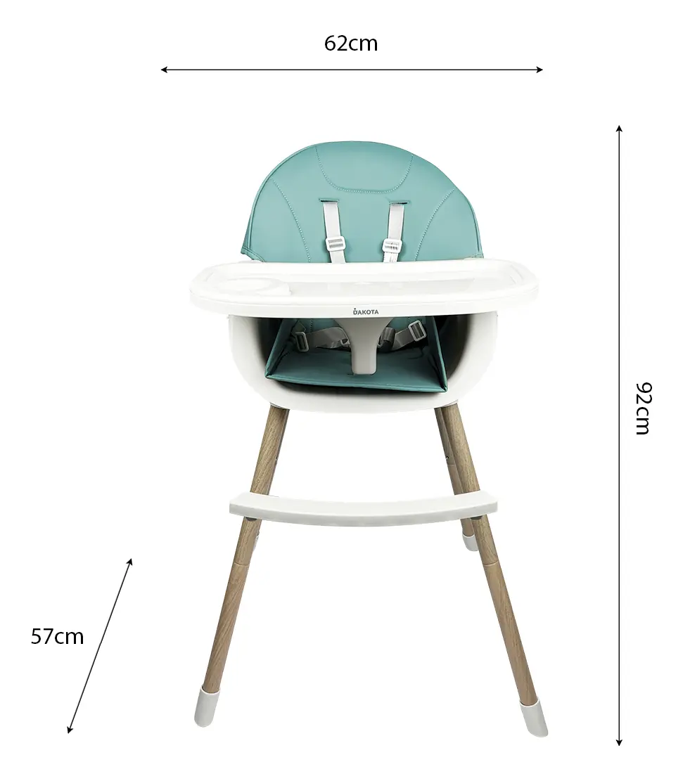 Silla Alta Para Bebé Dakota Seguridad Arnés 5 Puntos Patas De Caño Imitación Madera Color Celeste