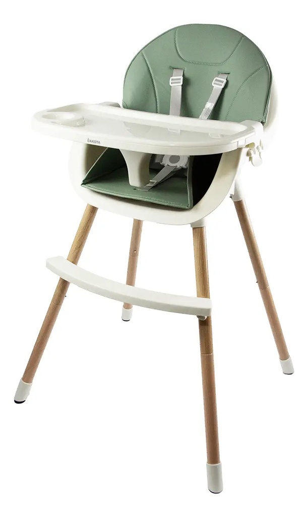 Silla Alta Para Bebé Dakota Seguridad Arnés 5 Puntos Patas De Caño Imitación Madera Color Verde